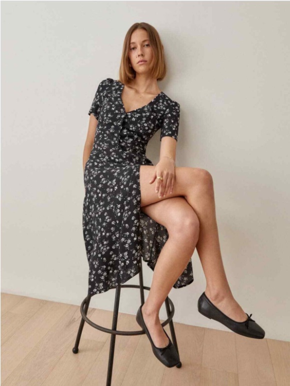 Reformation Black Floral Wrap Midi Dress Size 4